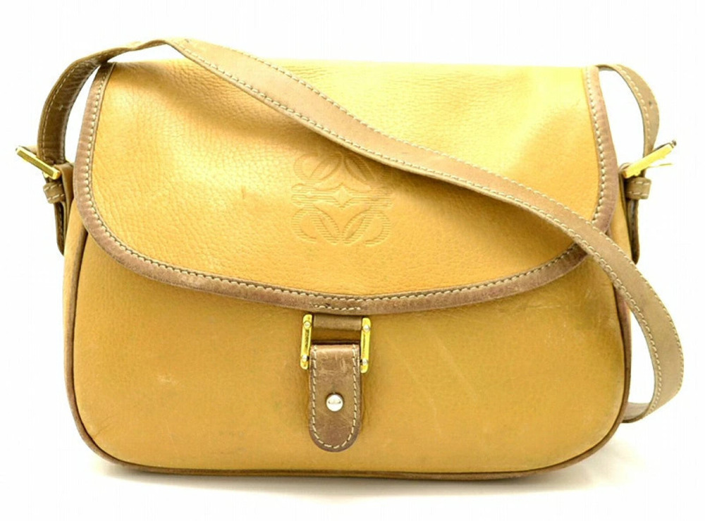Loewe Leather Crossbody Bag Yellow Beige Cream Brown